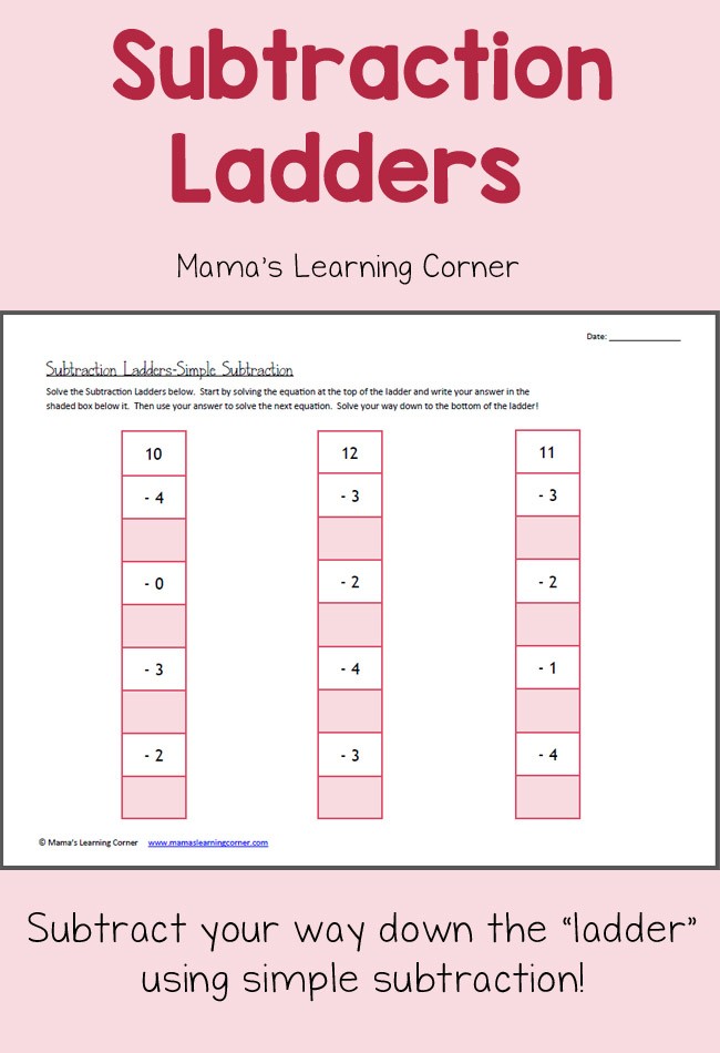 Subtraction Ladders: Simple Subtraction - Mamas Learning Corner