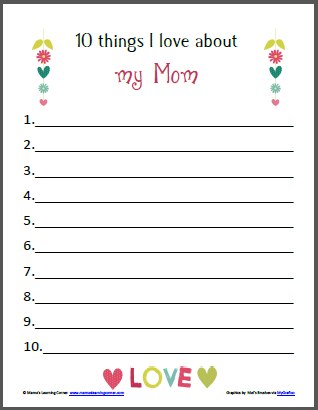 10 Things I Love About Mom - Mother's Day