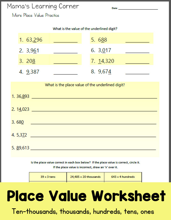 More Place Value Practice Mamas Learning Corner