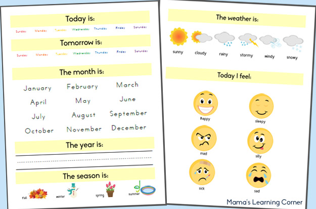 Preschool Calendar 2014-2015: Days of the Week, Months of the Year, Weather, Feelings, and More
