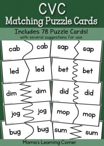 Puzzle cvc Cards  thanksgiving CVC worksheets Matching