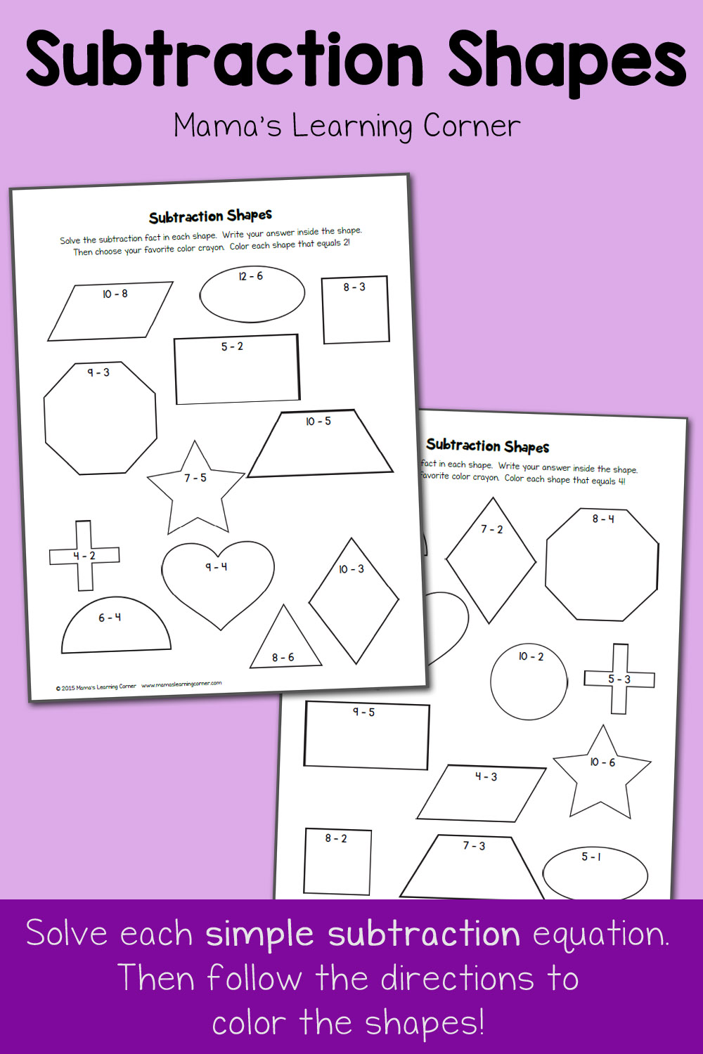 Subtraction Shapes: Free Subtraction Worksheets - Mamas Learning Corner