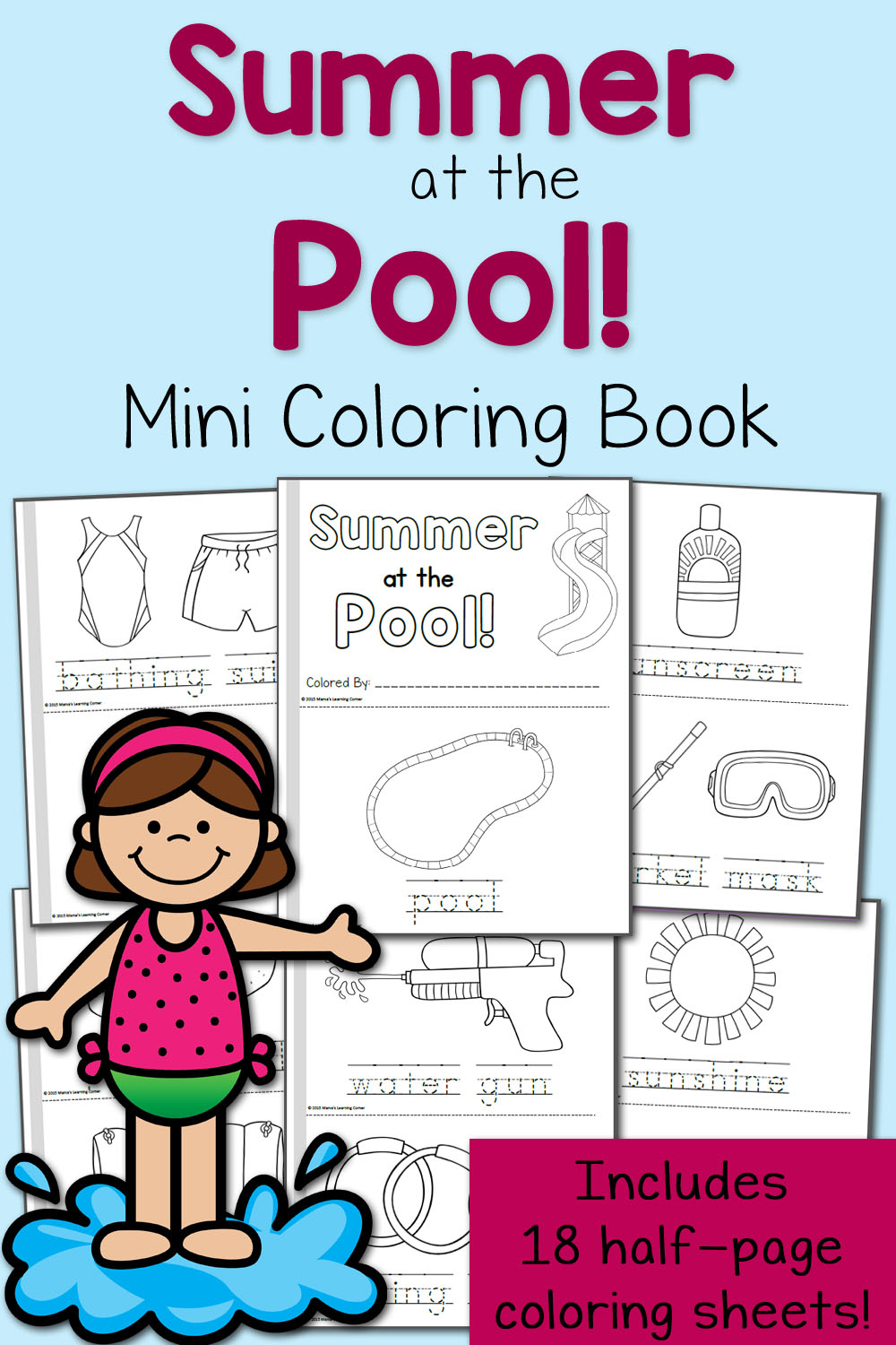 Summer Coloring Pages: At the Pool! - Mamas Learning Corner