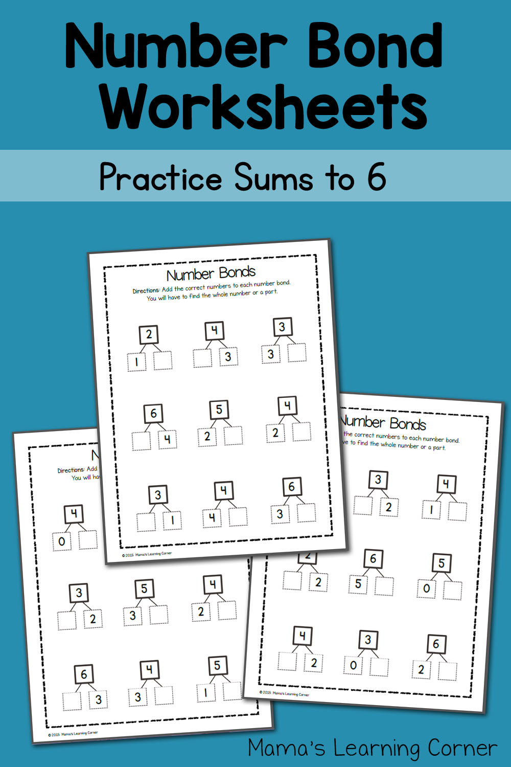 Number Bond Worksheets: Sums to 6 - Mamas Learning Corner