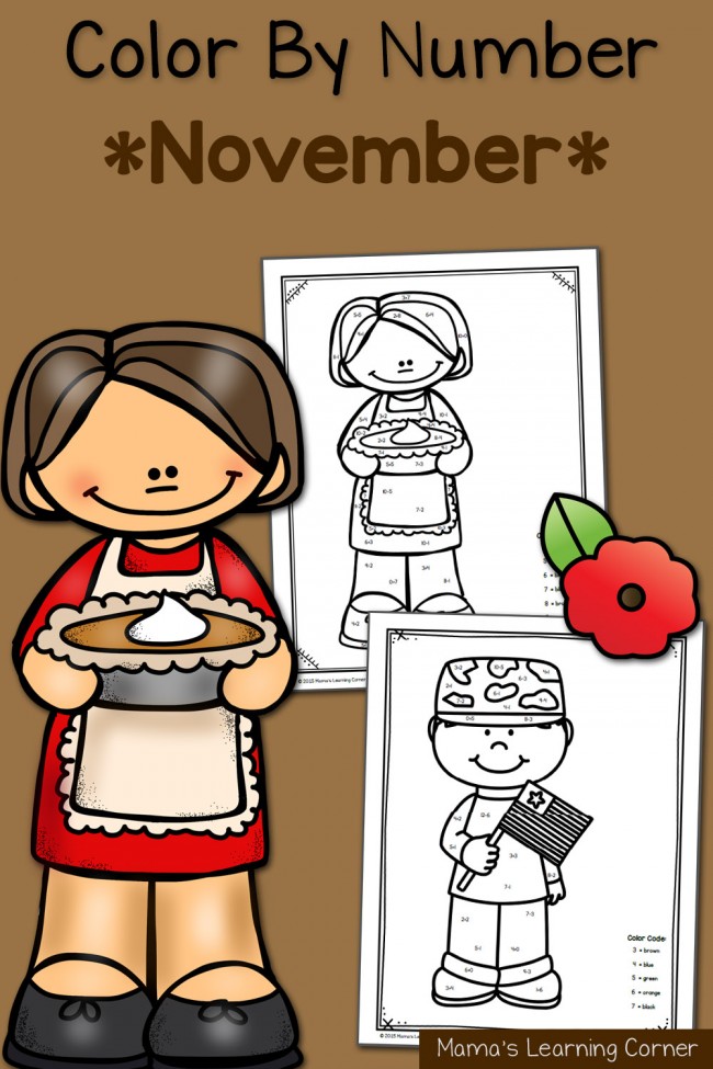 Color By Number Worksheets: November! - Mamas Learning Corner