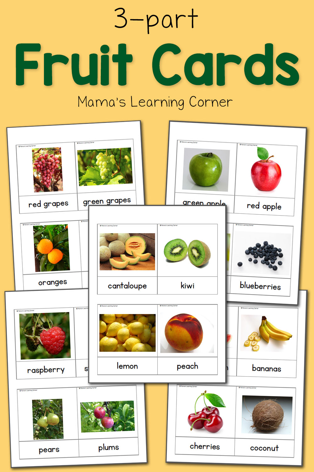 Fruit 3-Part Cards - Mamas Learning Corner