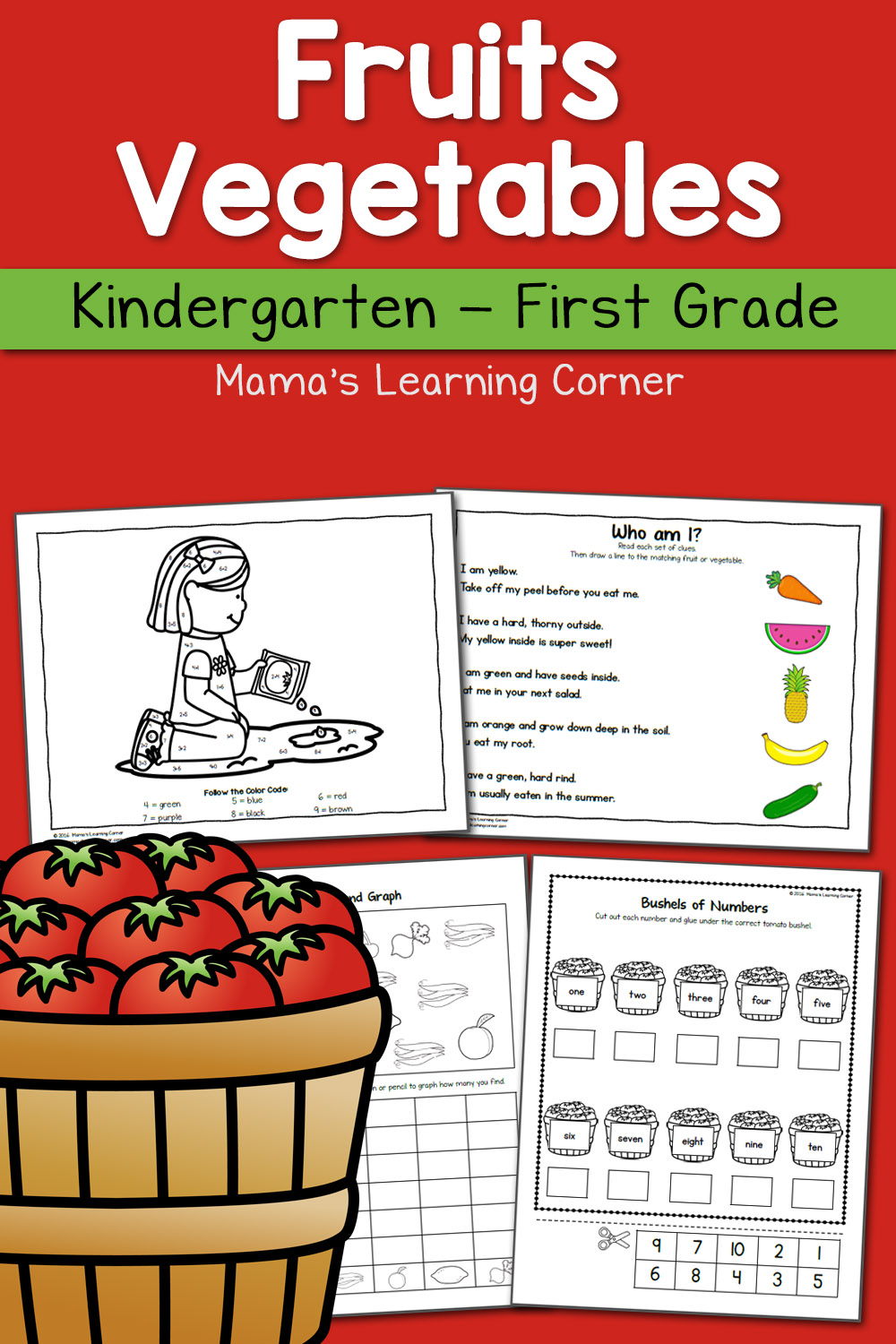Fruit and Vegetable Worksheets for Kindergarten and First Grade - Mamas