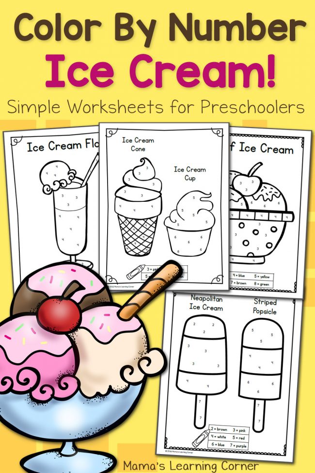 Color By Number Worksheets for Preschool Ice Cream