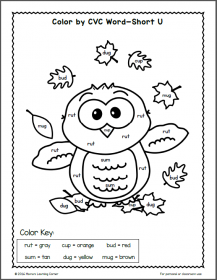 Fall Color By CVC Word Worksheets - Mamas Learning Corner