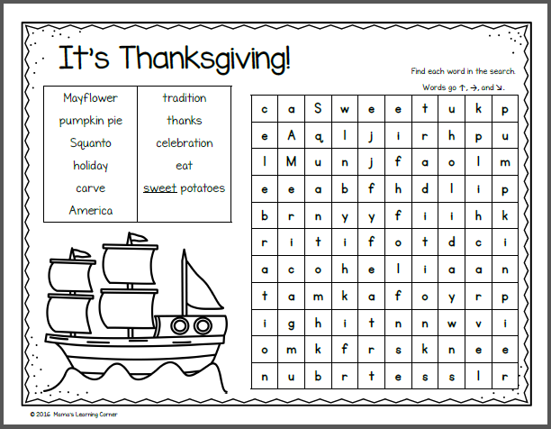 Thanksgiving Word Search Packet - Mamas Learning Corner