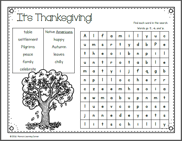 Thanksgiving Word Search Packet - Mamas Learning Corner