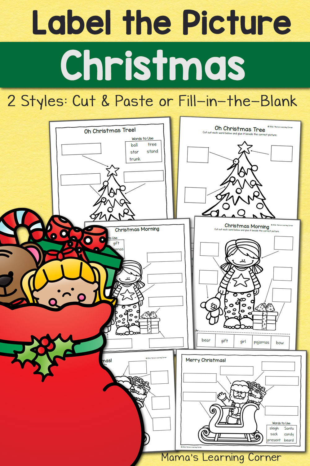 Christmas Label the Picture Worksheets - Mamas Learning Corner