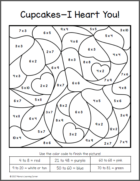 Valentine s Day Color By Number Multiplication Worksheets Mamas 