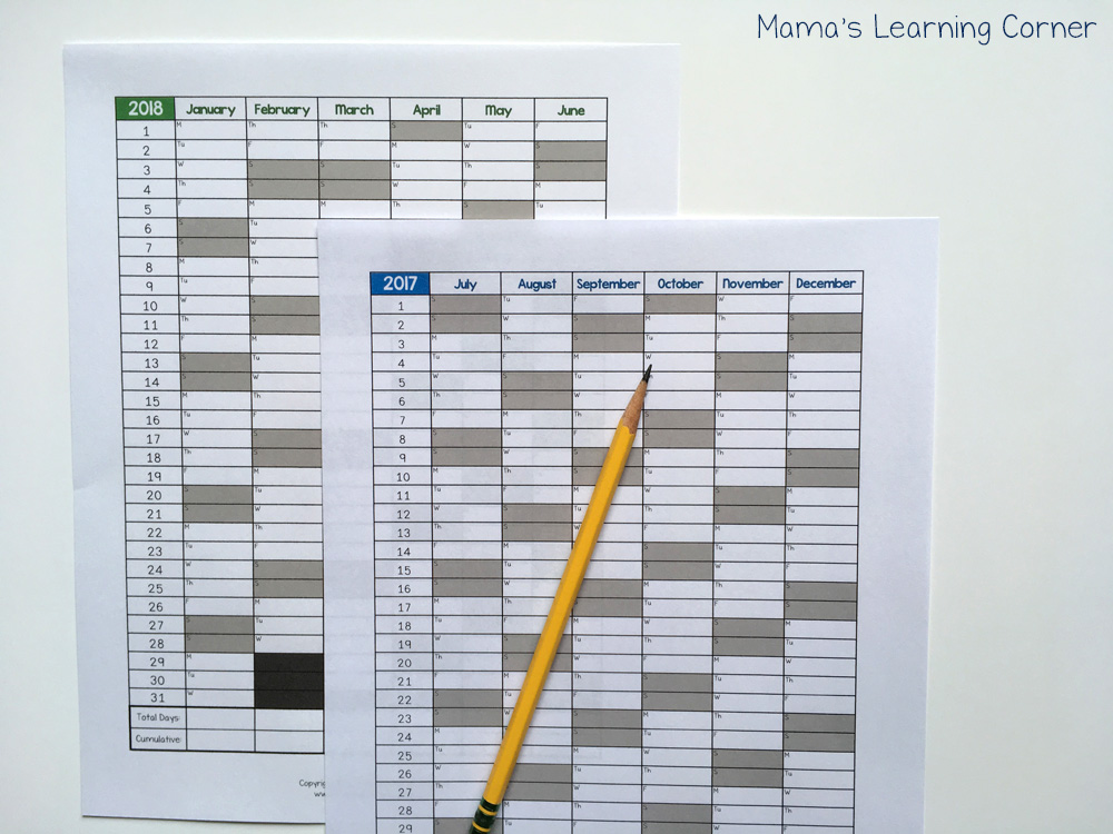 attendance calendar 2018 free