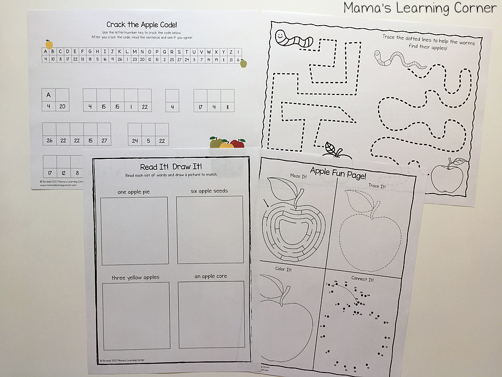 Apple Worksheets for Kindergarten and First Grade
