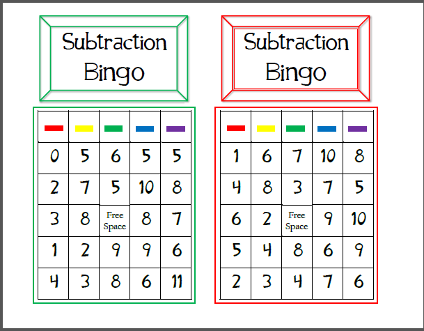Subtraction Bingo Mamas Learning Corner Subtraction Bingo Mamas Learning Corner