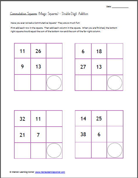 commutative squares magic squares double digit addition mamas learning corner commutative squares magic squares double digit addition mamas learning corner