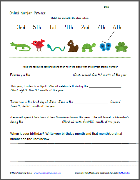 Ordinal Number Practice - Mamas Learning Corner