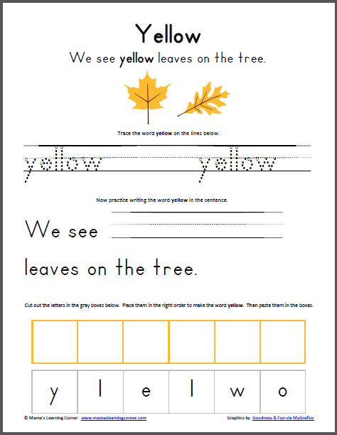 Sight  yellow  word worksheet Yellow  Word sight Corner Learning Practice: Mamas Primer Pre