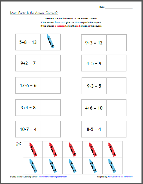 Math Facts: Is the Answer Correct? - Mamas Learning Corner