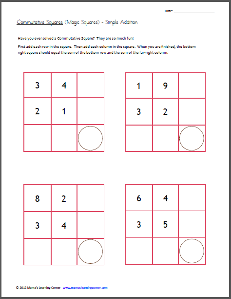 Easy Magic Squares Worksheet commutative squares magic squares simple addition Easy Magic Squares Worksheet commutative squares magic squares simple addition