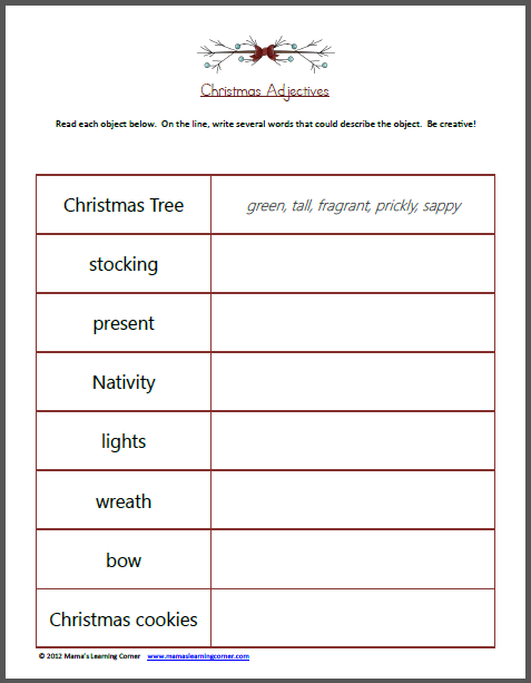 Christmas Adjectives List