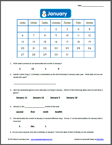 Calendar Math Printables Third Grade - calendar math student templates