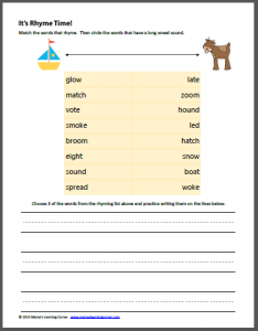 Free rhyming Words Worksheet with long vowel practice - Mamas Learning Corner Free rhyming Words Worksheet with long vowel practice