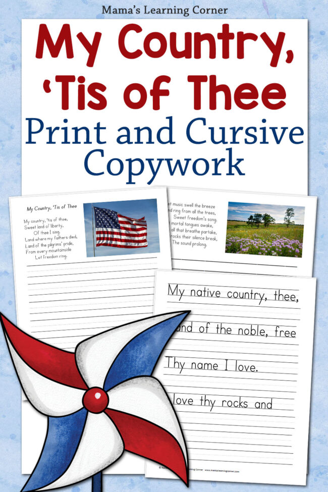 My Country Tis of Thee Copywork - Mamas Learning Corner My Country Tis of Thee Copywork