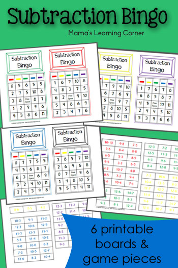 Subtraction Bingo - includes 6 game boards and playing pieces
