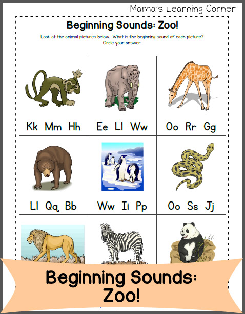 math games printable free grade 1 Letter Sounds: Learning Beginning Mamas Zoo Corner Edition