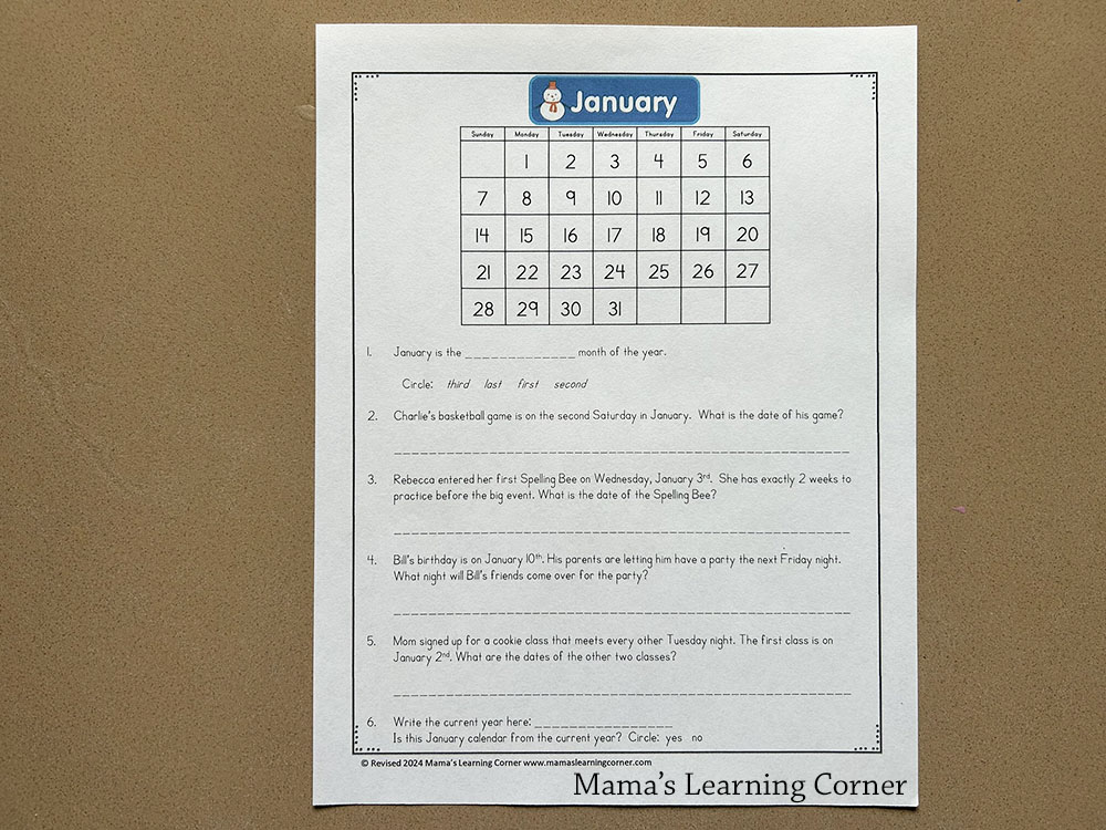 January Calendar Worksheet Revised 2024 A - Mamas Learning Corner January Calendar Worksheet for Kids