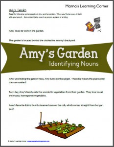 Amy's Garden: Identifying Nouns Worksheet