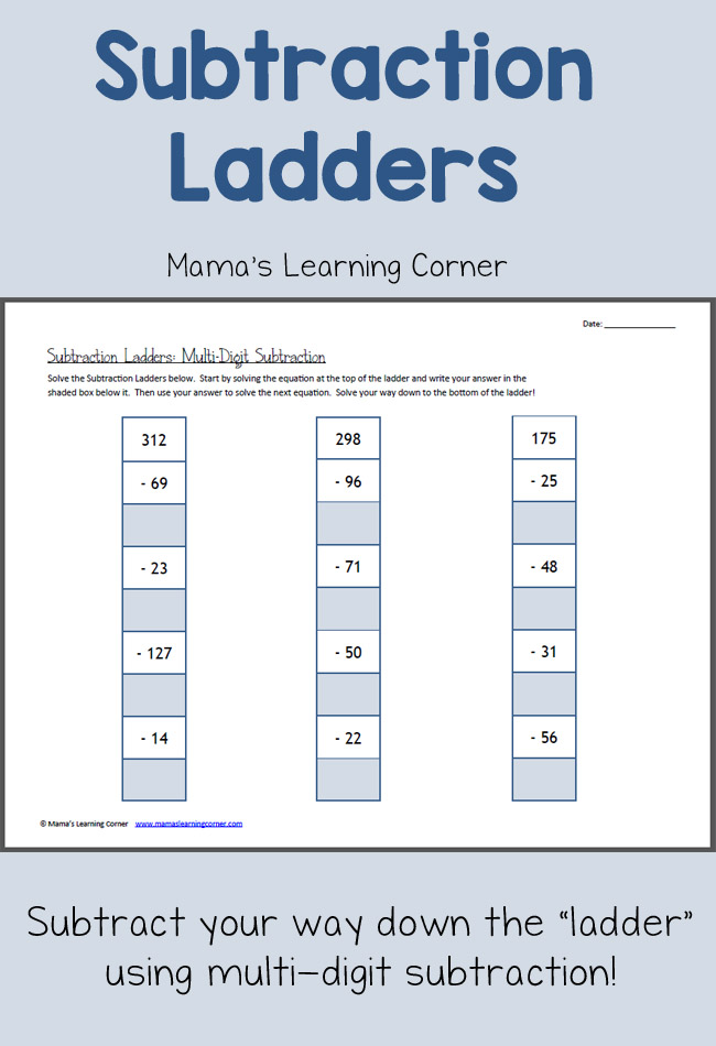 Subtraction Ladders with Borrowing: Free Subtraction Worksheet