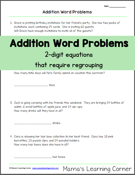Addition Word Problems (with Regrouping) - Mamas Learning Corner