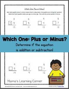 worksheet of plus and minus