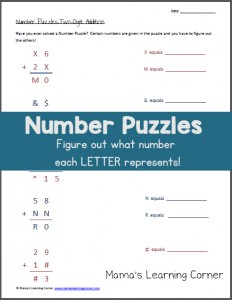 Number Puzzles Worksheet: Using 2-digit addition - Mamas Learning Corner Number Puzzles Worksheet: Using 2-digit addition