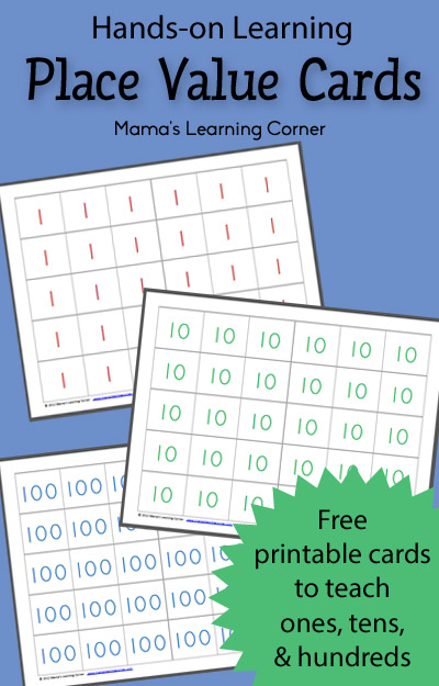 Free Printable Place Value Cards to teach ones, tens, and hundreds