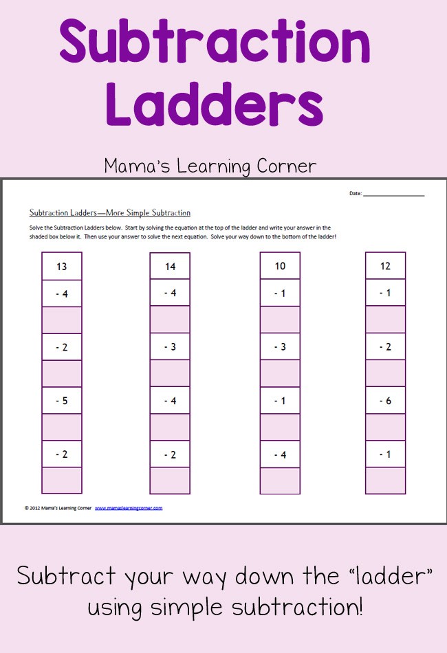 Subtraction Ladders: Free Subtraction Worksheet