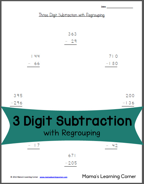 Free Worksheet: 3-Digit Subtraction with Regrouping