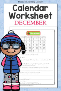 December Calendar Worksheet