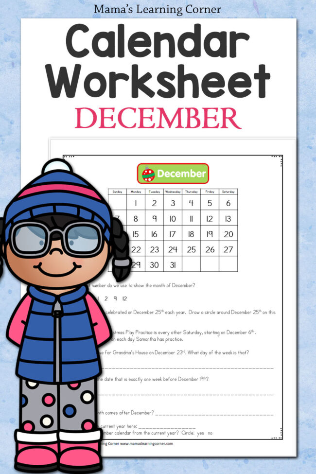 December Calendar Worksheet Revised 2025 - Mamas Learning Corner December Calendar Worksheet