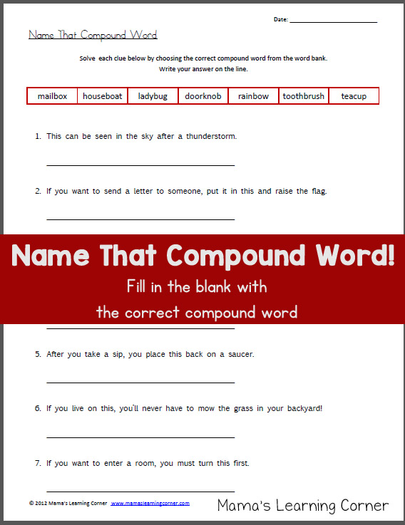 Name that Compound Word Worksheet