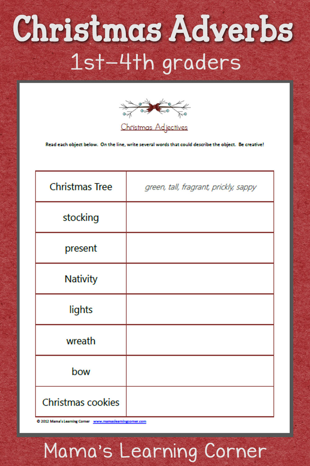 Christmas Adjectives Worksheet - Mamas Learning Corner