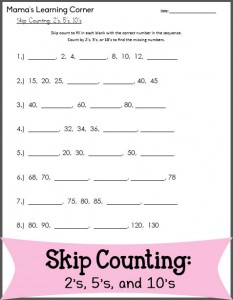 Skip Counting Worksheet: Practice 2's, 5's, and 10's