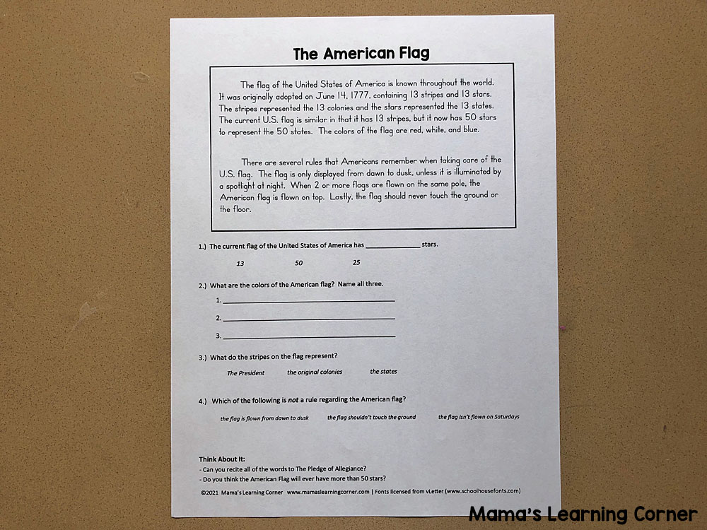 The American Flag Worksheet