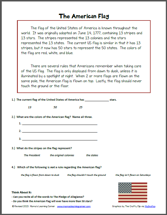 Reading Comprehension: The American Flag - Mamas Learning Corner
