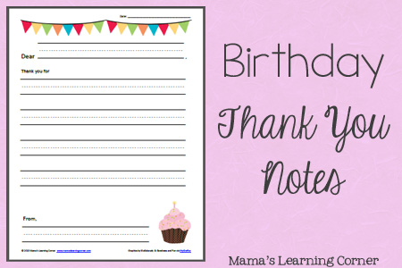 Printable Birthday Thank You Notes - Mamas Learning Corner