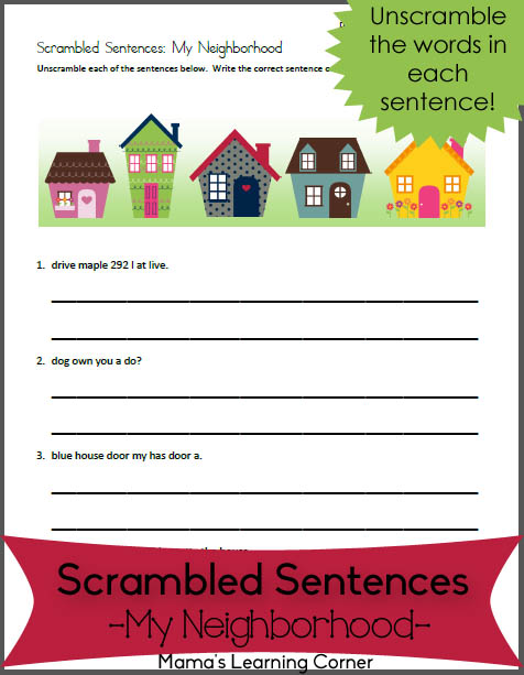 Scrambled Sentences Worksheet for 1st-2nd Graders