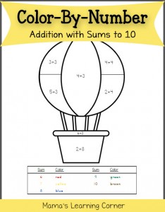 Color By Number Worksheet: Addition with sums to 10